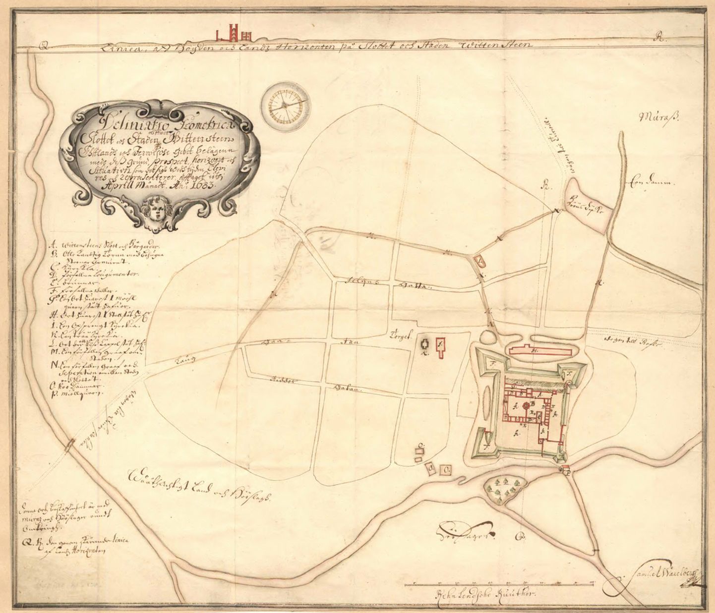 Paide linn 1683. aasta S. Waxelbergi kaardil. Rahvusarhiivis hoiul olevalt kaardilt on näha linnust ja vallikraavi, lisaks linna tänavate võrgustikku, mis on suuresti tänapäevani säilinud.