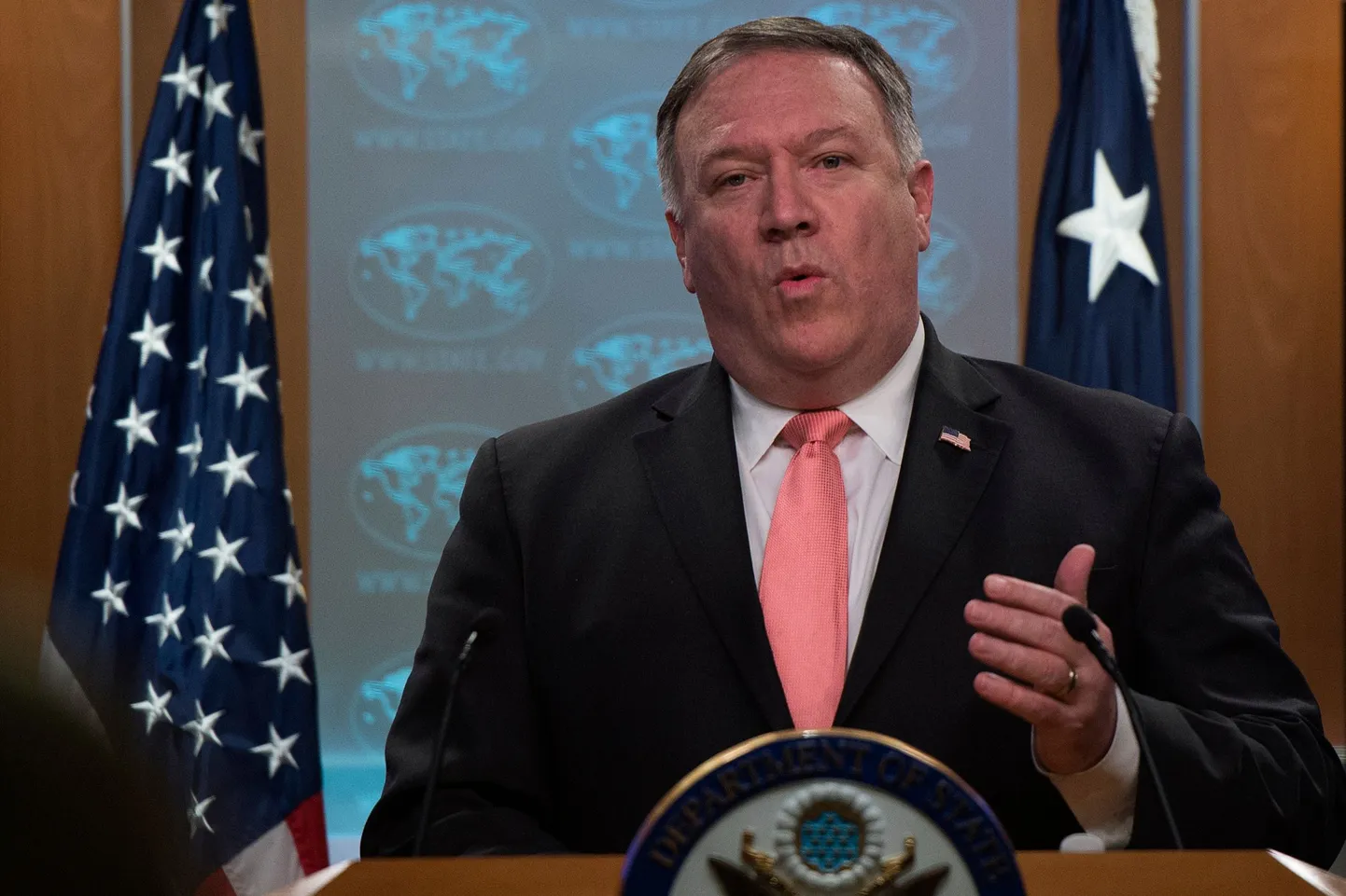 USA välisminister Mike Pompeo teisipäeval välisministeeriumis pressikonverentsil.