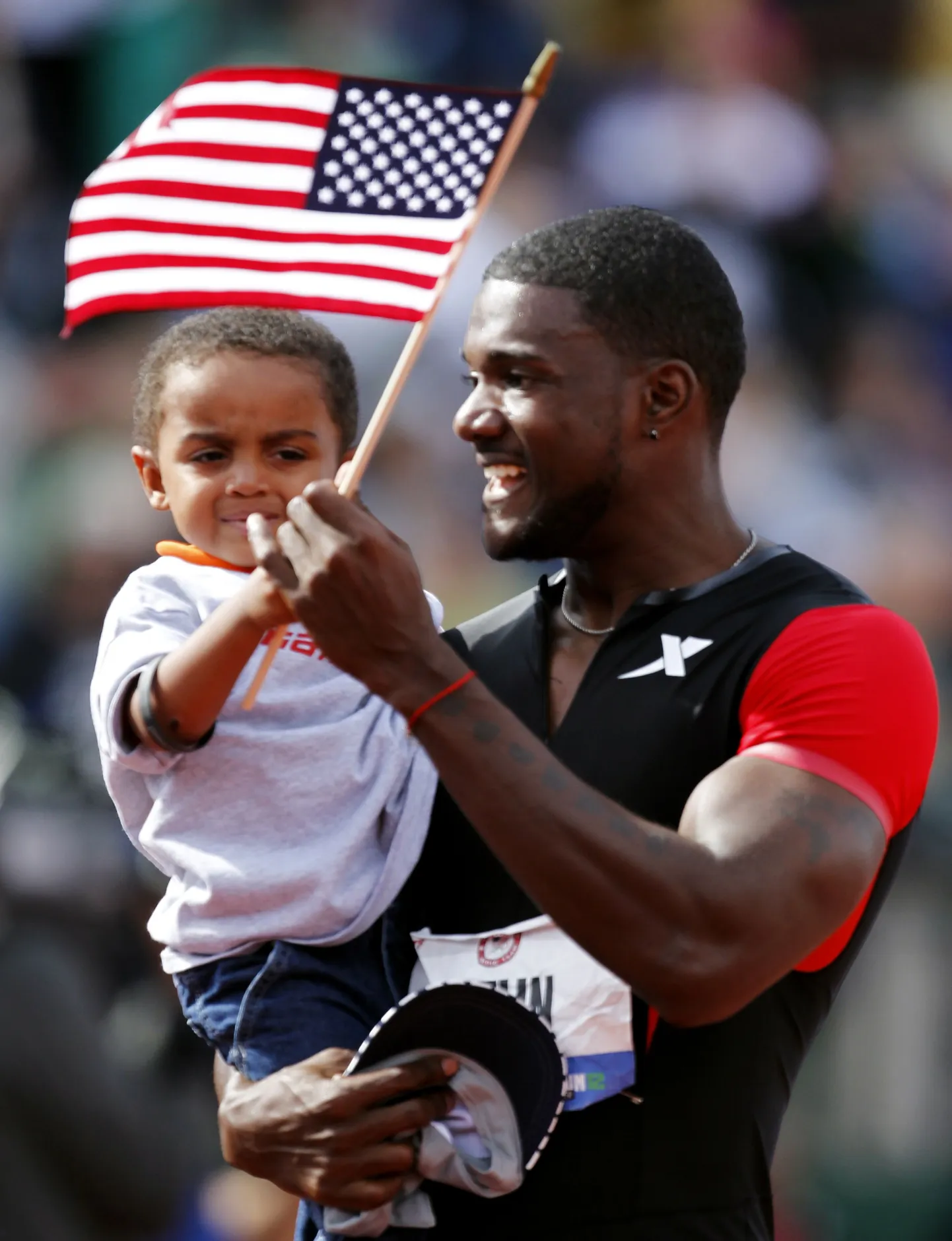 Justin Gatlin ja ta poeg Jace 2012. aastal. Jace on nüüd kuueaastane