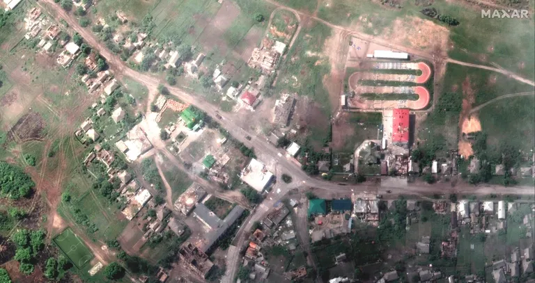 Maxar Technologiesi satelliidifoto Ukrainast Lõmanist, mis veel mais oli Vene vägede käes, kuid nüüd kontrollivad seda Ukraina üksused