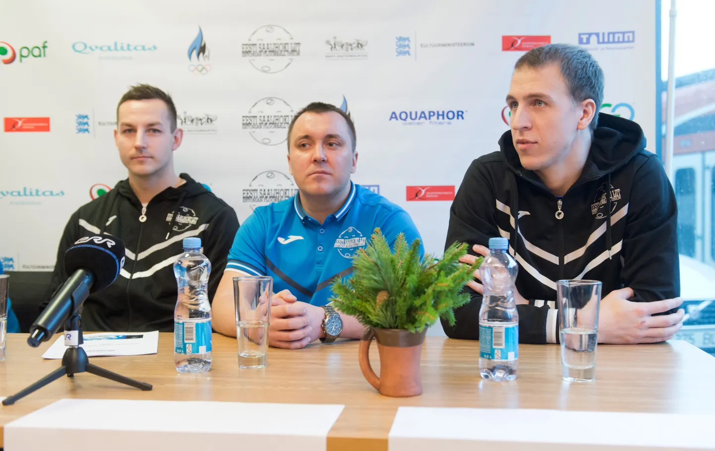 Eesti saalihoki koondise pressikonverents. Vasakult Marek Õige, Argo Kungla, Oskar Salm.