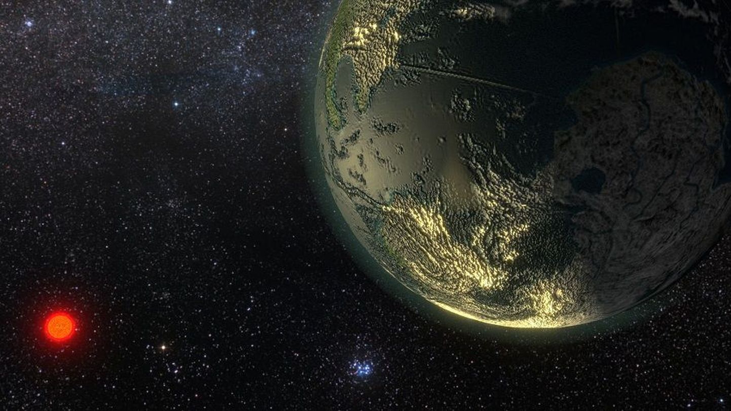 Kunstniku kujutis tähe GJ411 ümber tiirlevast võimalikust eksoplaneedist.