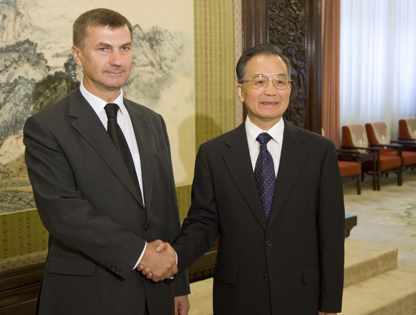 Andrus Ansip koos Wen Jiabaoga tänasel kohtumisel Pekingis.