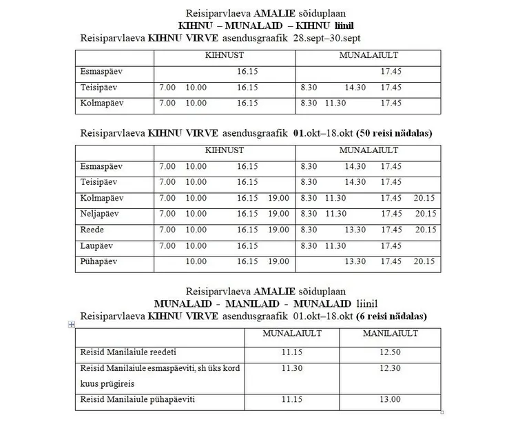 Amalie graafik 28.09.-18.10.2020.