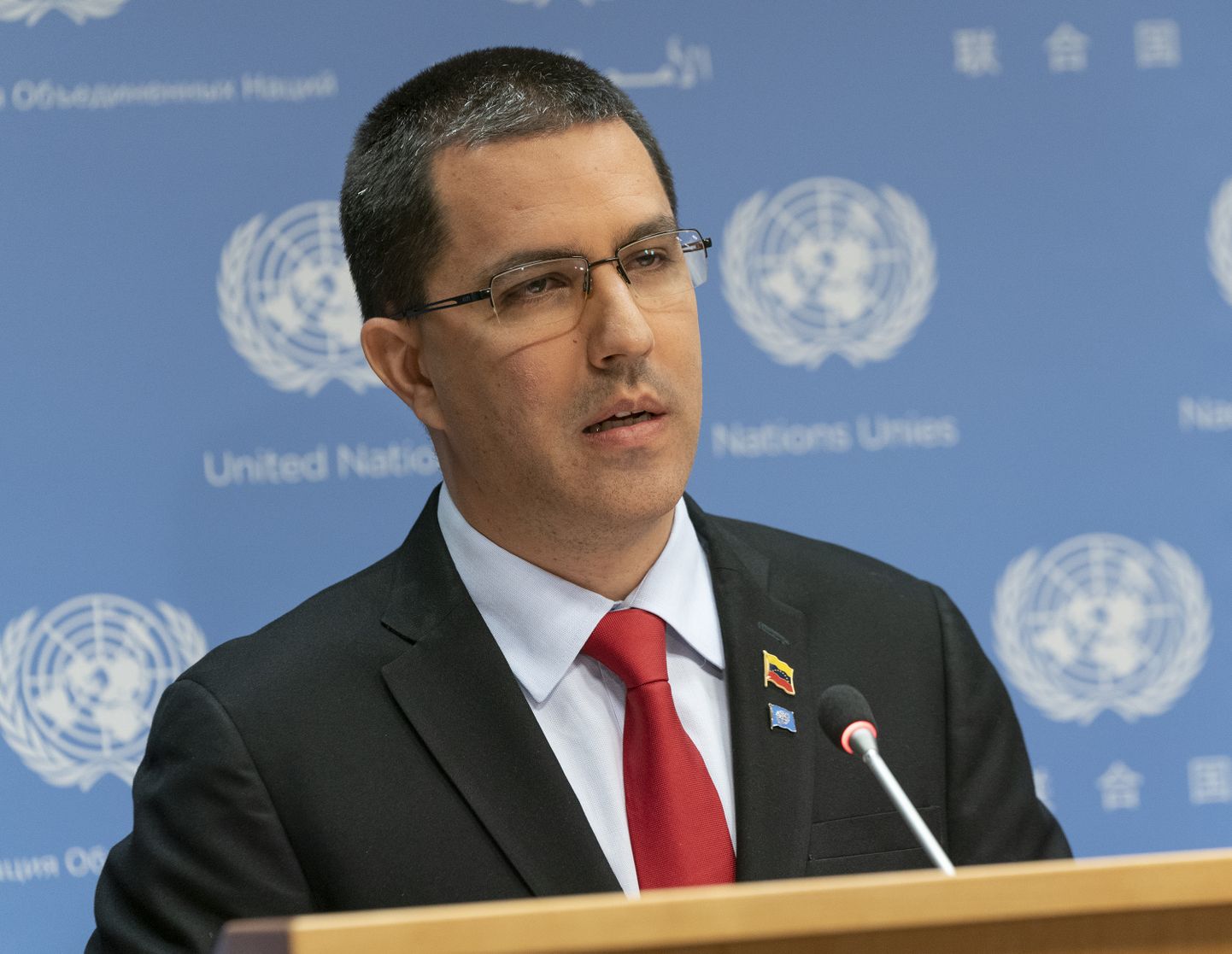 Venezuela välisminister Jorge Arreaza neljapäeval New Yorgis ÜRO peakorteris.
