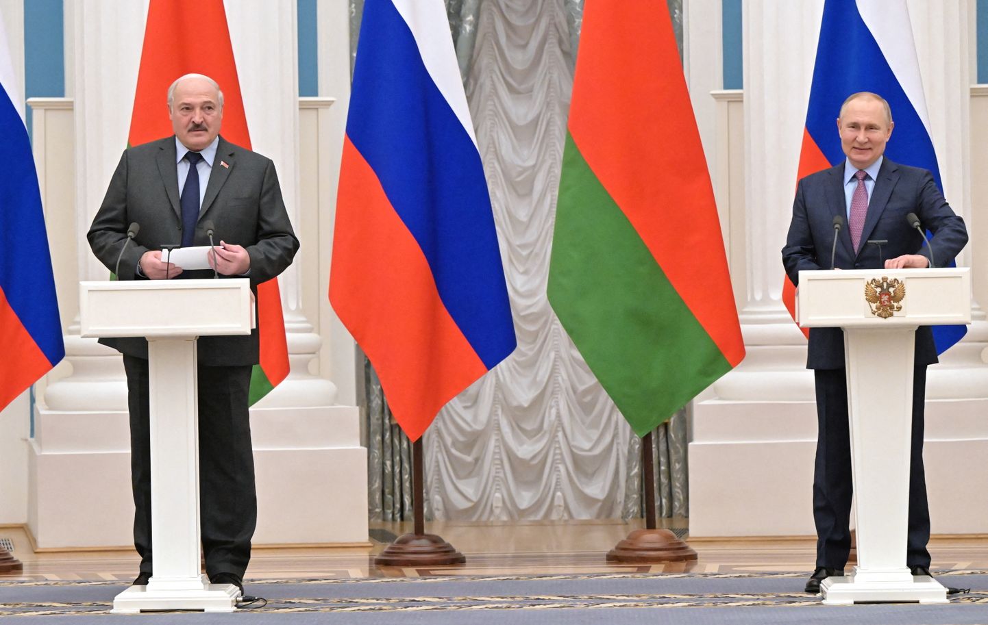 Venemaa president Vladimir Putin ja Valgevene president Aleksandr Lukašenko osalesid reedel Moskvas ühisel pressikonverentsil.