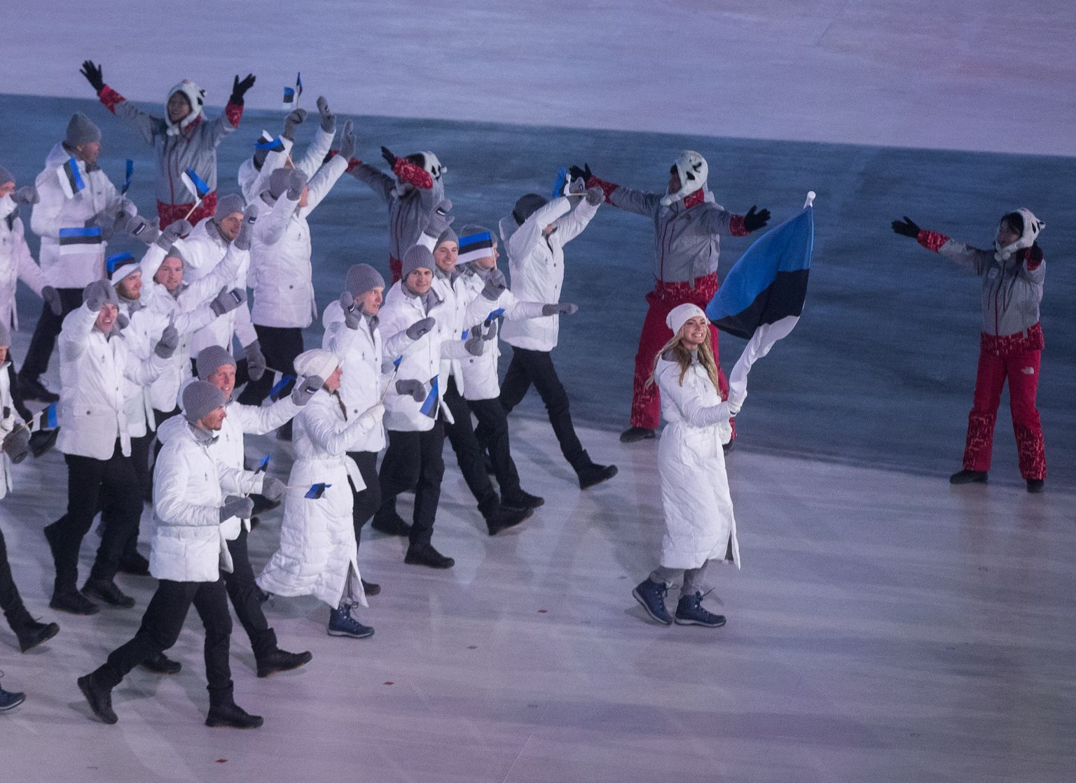 Eesti sportlasdelegatsioon Pyeongchangi olümpia avatseremoonial.