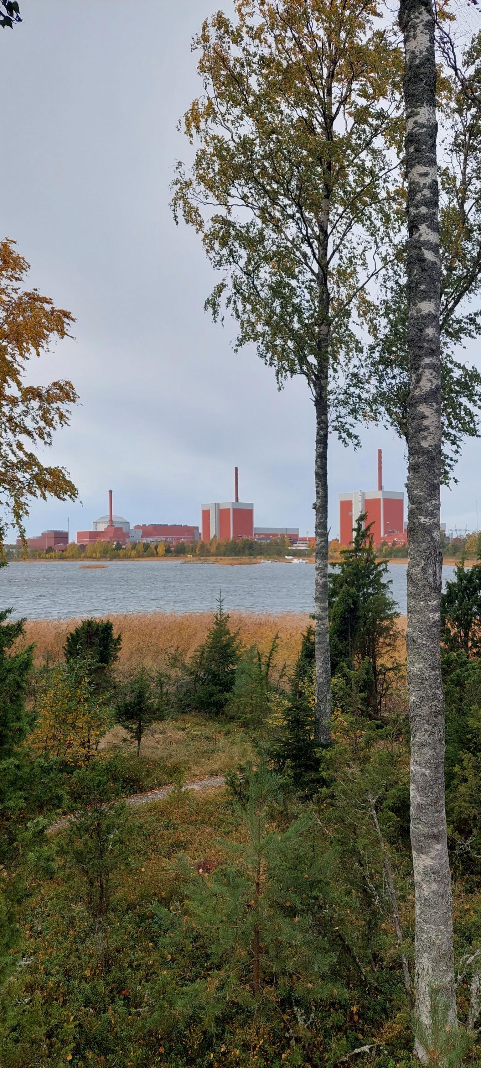 Olkiluoto tuumajaama kolm reaktorit, neist vasakpoolseim on uusim. FOTO: Andrus Karnau