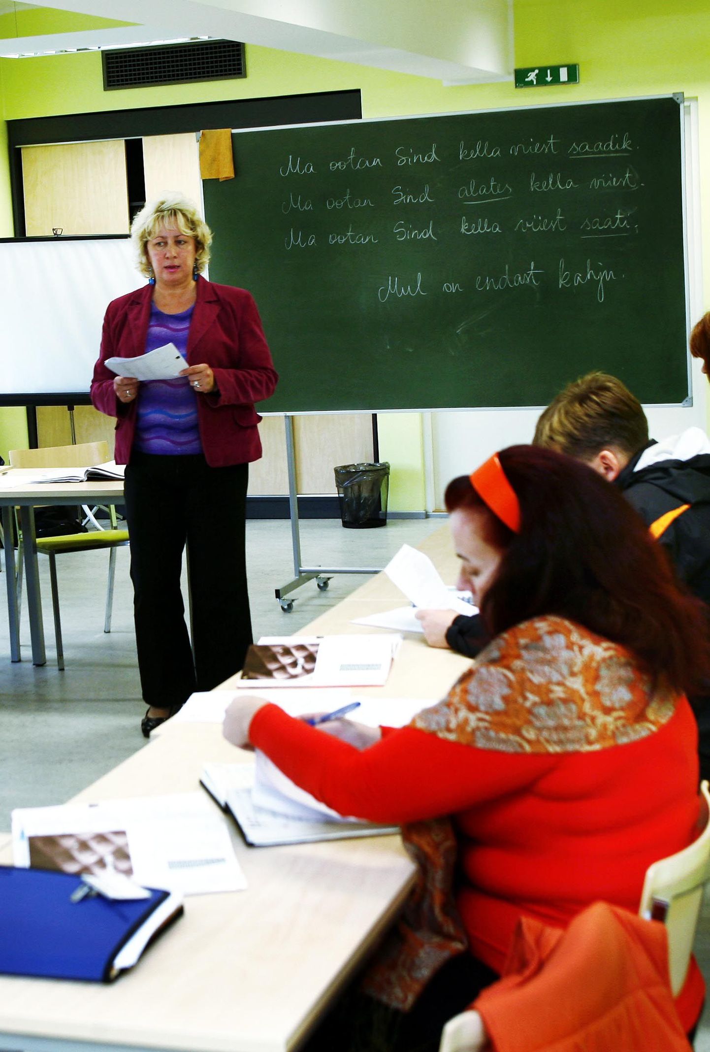 Integratsiooni ja migratsiooni sihtasutuse Meie Inimesed pakutud tasuta keelekursusel õpetab huvilisi õpetaja Siiri Pokkinen.