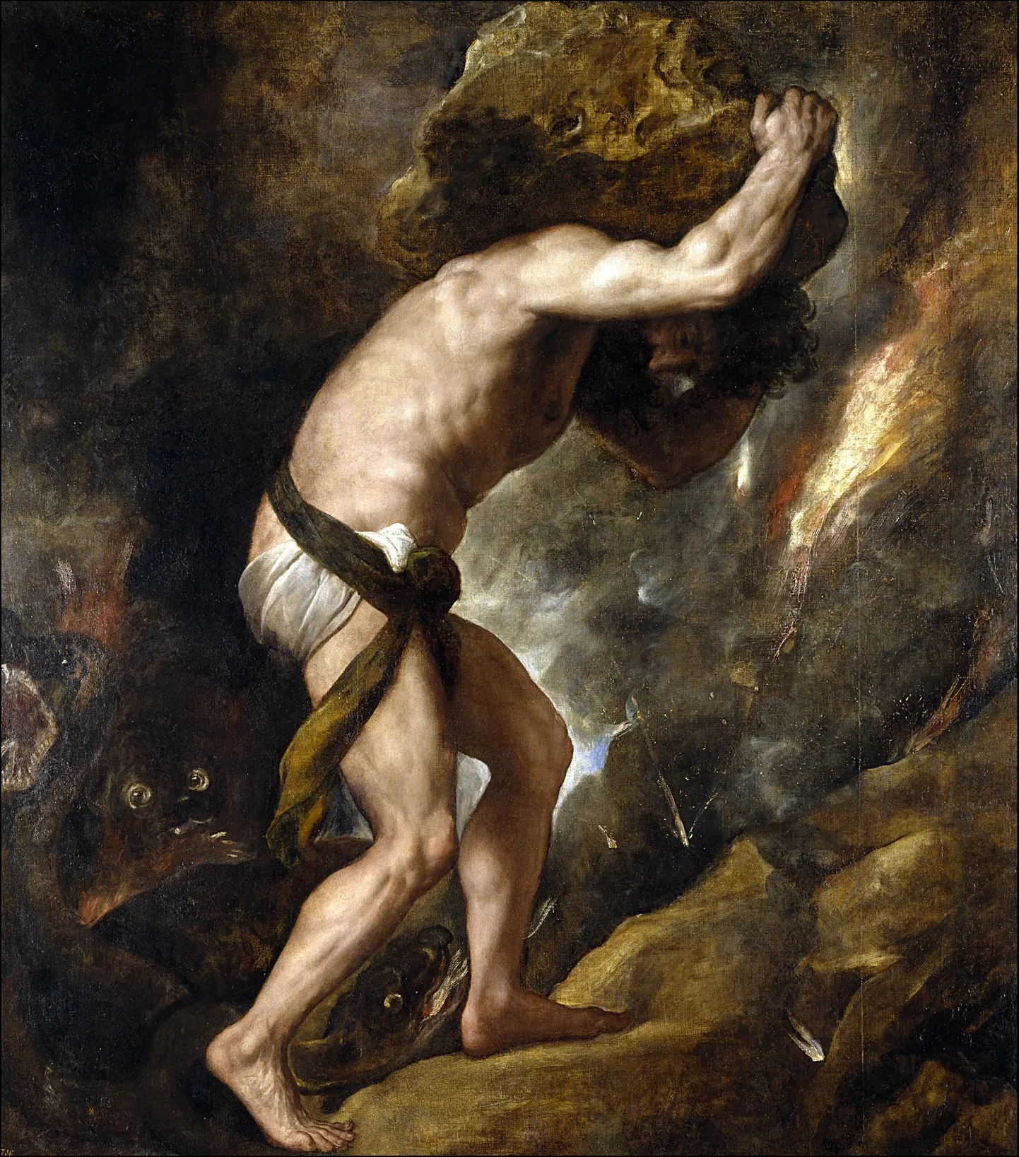Tizian «Sisyphose karistus», 1548. Sisyphose karistuseks oli veeretada igavesti kivimürakat mäetippu, mis sealt alla veeres, ja seejärel taas alustada.