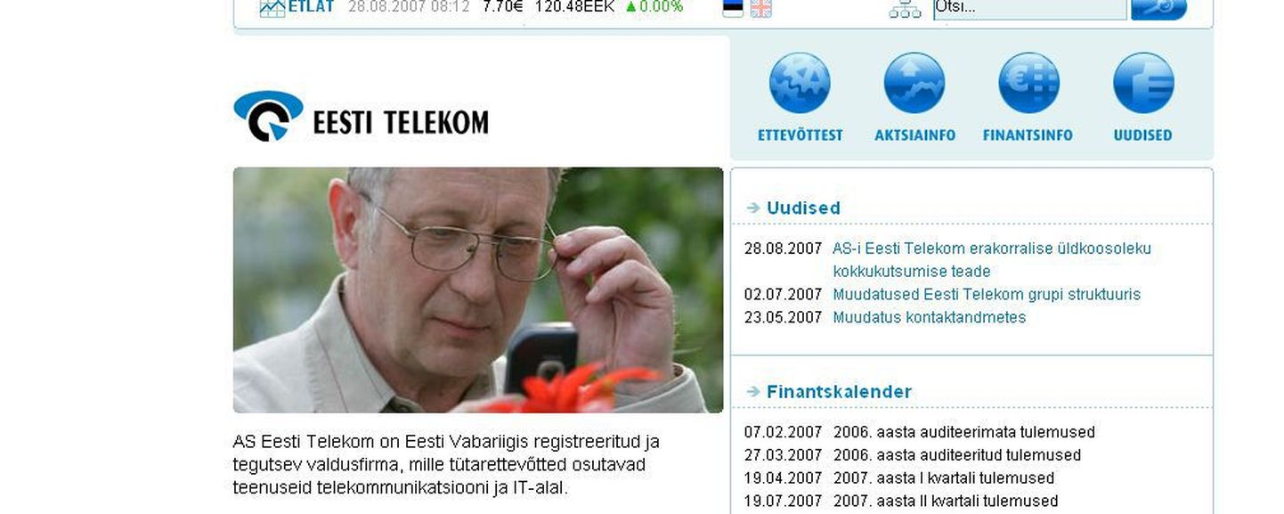 Eesti Telekomi kodulehekülg..