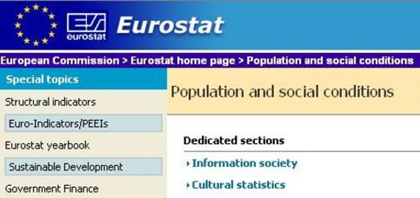Домашняя страница Eurostat.