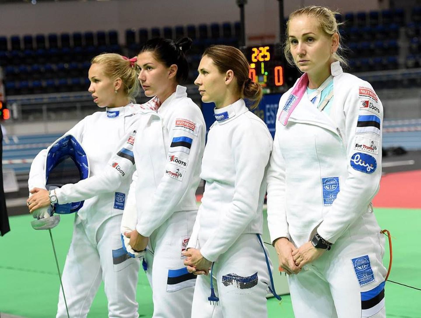 Эстонская олимпийская сборная по фехтованию на шпагах (Эмбрих, Кирпу, Беляева, Кууск).