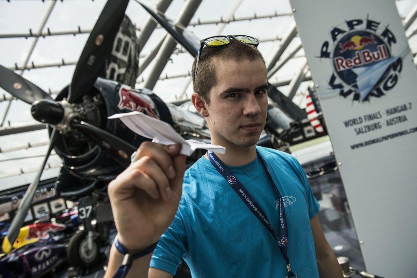 Eestlane Marek Lentsius 2015. aastal Red Bull Paper Wings finaalis Austrias.