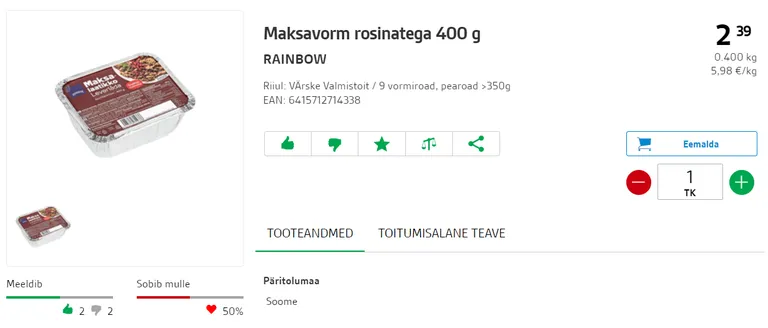 Maksavorm rosinatega.