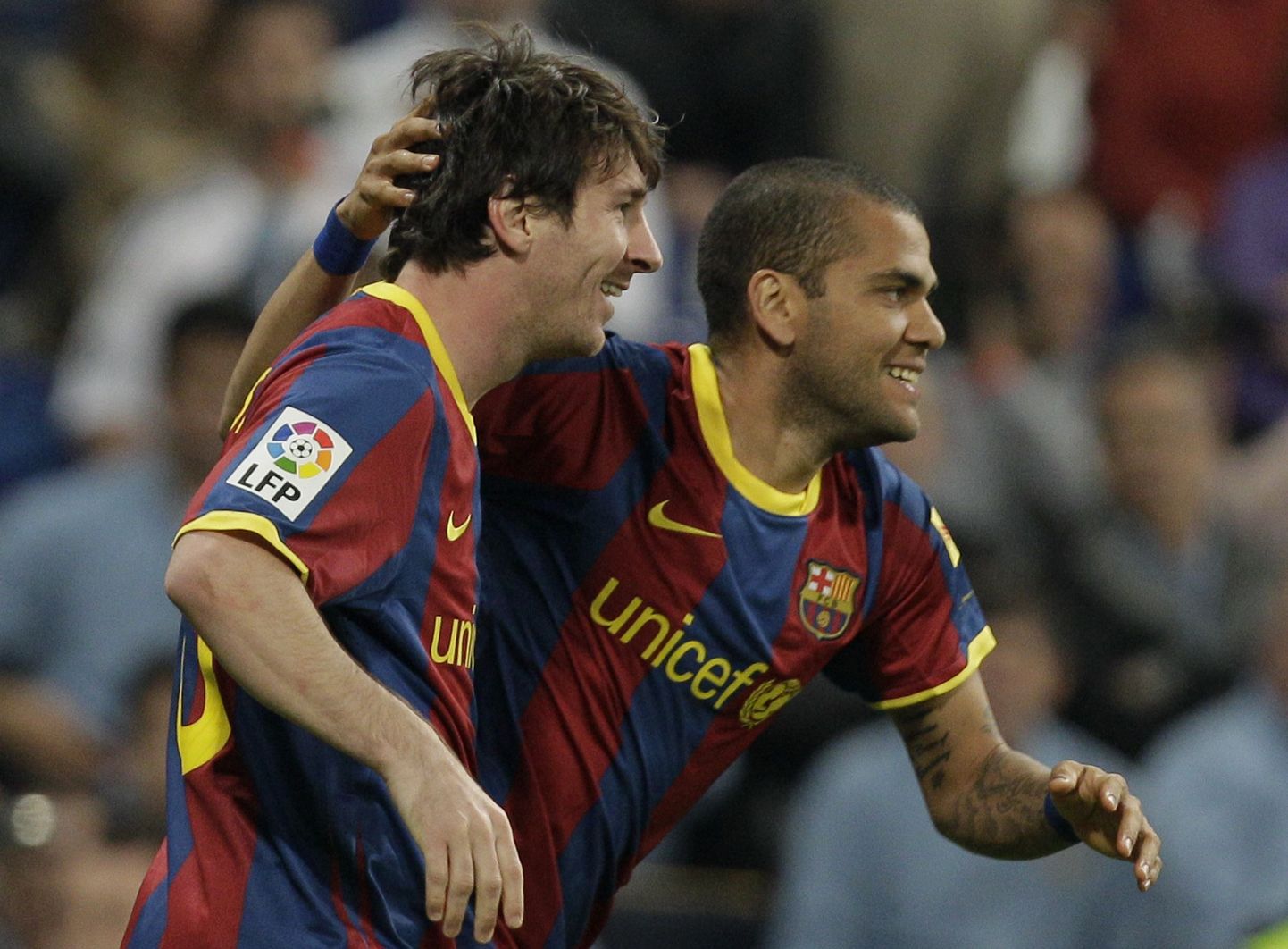 FC Barcelona mängijad Lionel Messi (vasakul) ja Daniel Alves.