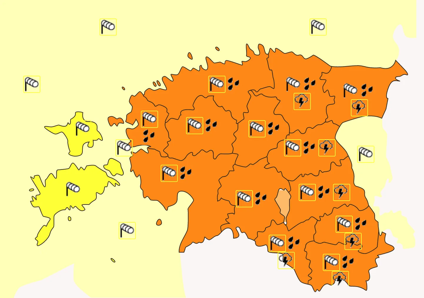 Üle kogu Eesti on antud teise astme tormihoiatus.