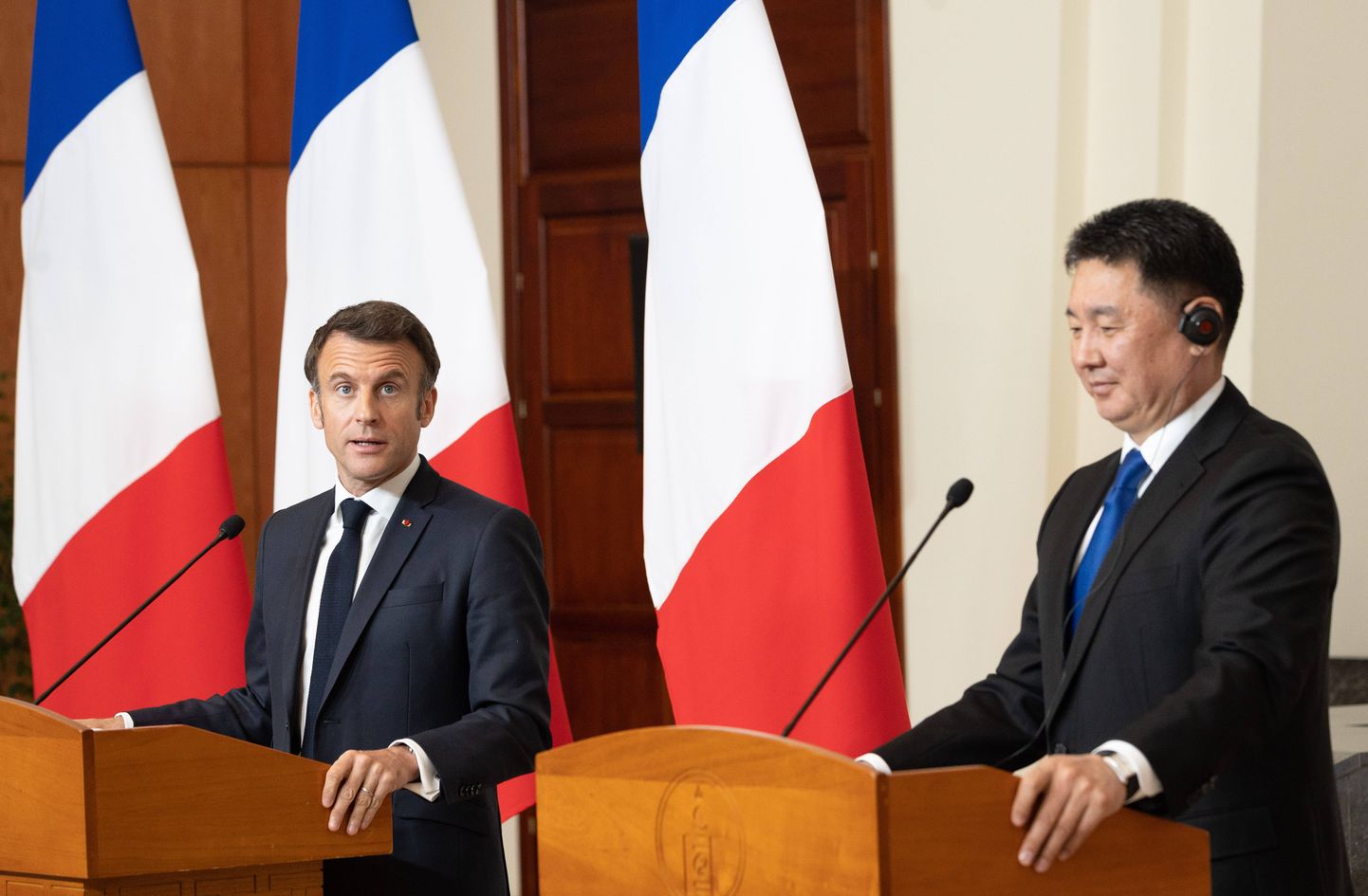 Mongoolia president Ukhnaagiin Khurelsukh ja Prantsusmaa president Emmanuel Macron.