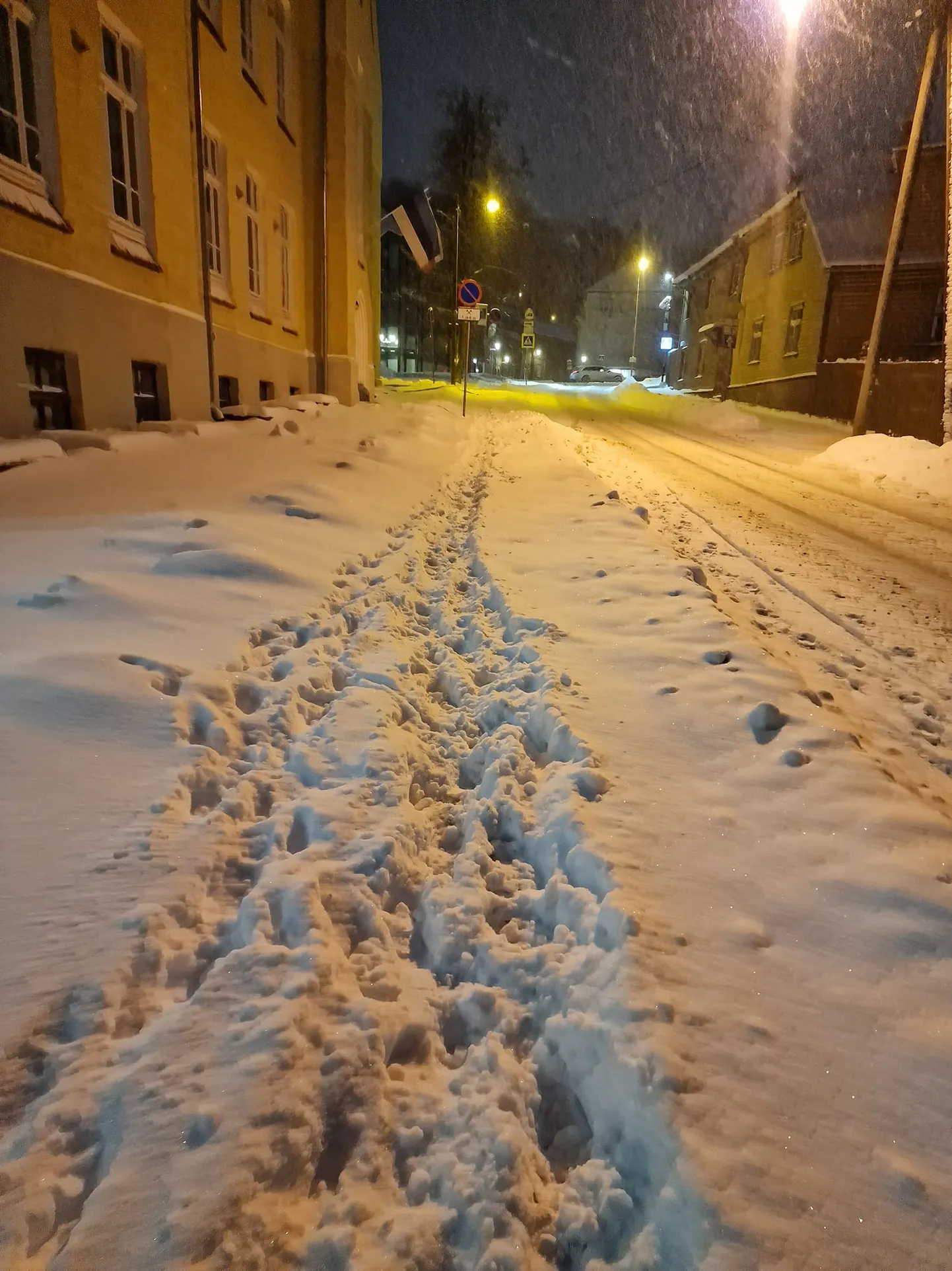 Kroonuaia tänava kõnnitee Kesklinna kooli juures.