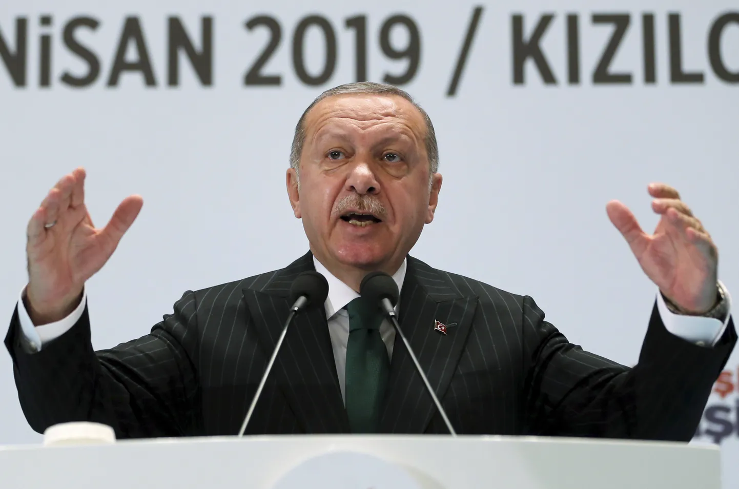 Türgi president Recep Tayyip Erdoğan laupäeval riigi põhjaosas Kizilcahamamis oma erakonna Õigluse ja Arengu Partei (AKP) kohtumisel.