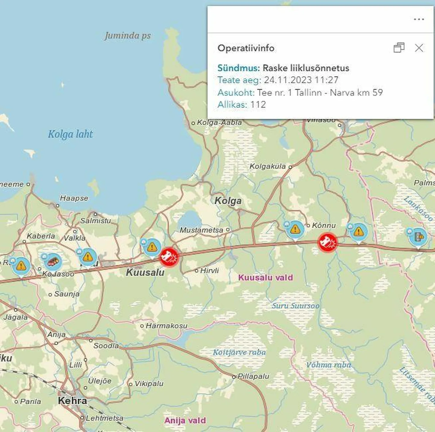 Tallinna–Narva maanteel on liiklus tiheda lumesaju tõttu häiritud.