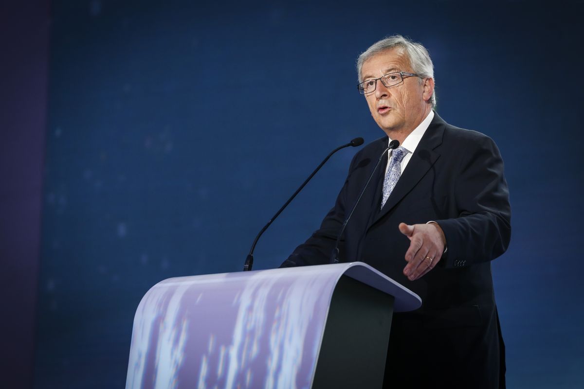 Ведущий кандидат от EPP Жан-Клод Юнкер выступал вечером в день выборов.