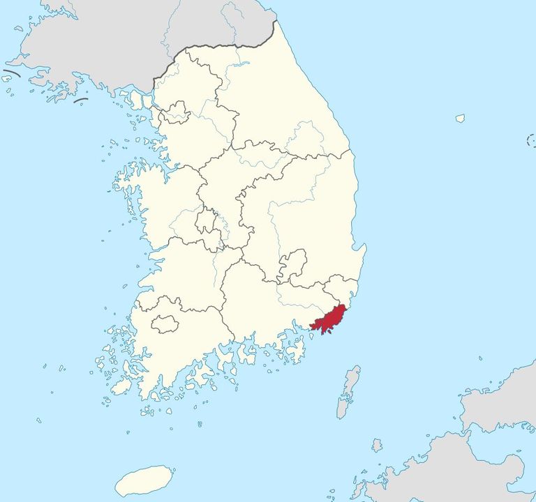 Busani asukoht Lõuna-Koreas (punasega)
