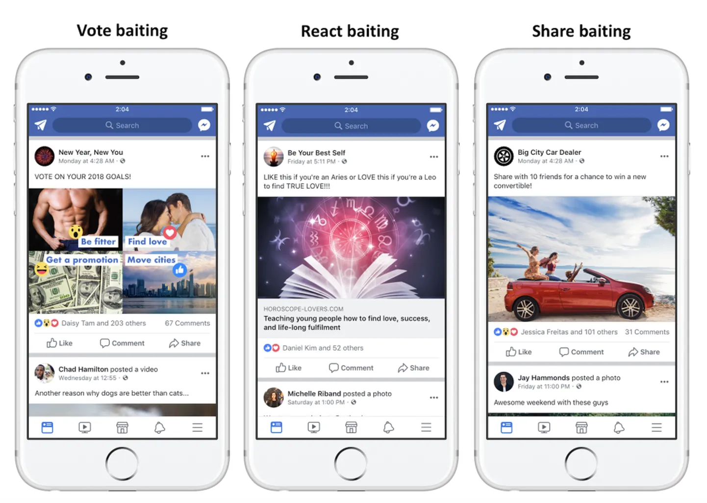 Facebooki postituste tüübid, mille levikut piiratakse.