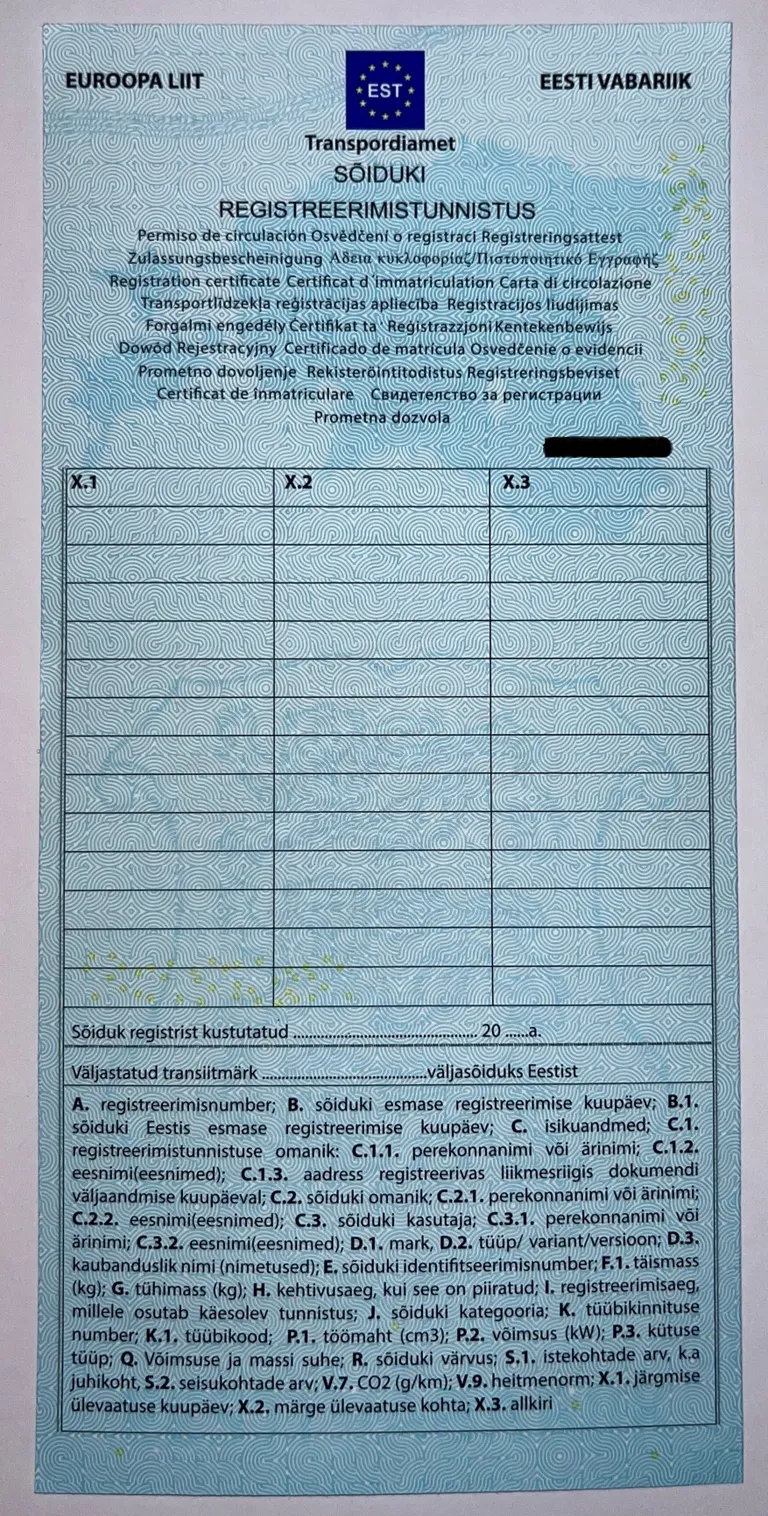 Tunnistuse esikülg.