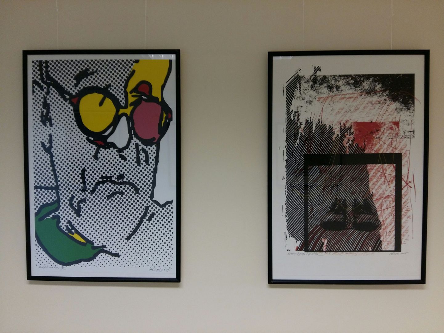 Kaks graafilist lehte Andrus Peegli näituselt.