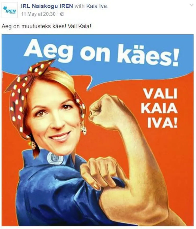 Kaia Iva Neetija Roosina. Postitus IRLi naiskogu IRENi Facebooki-seinalt.