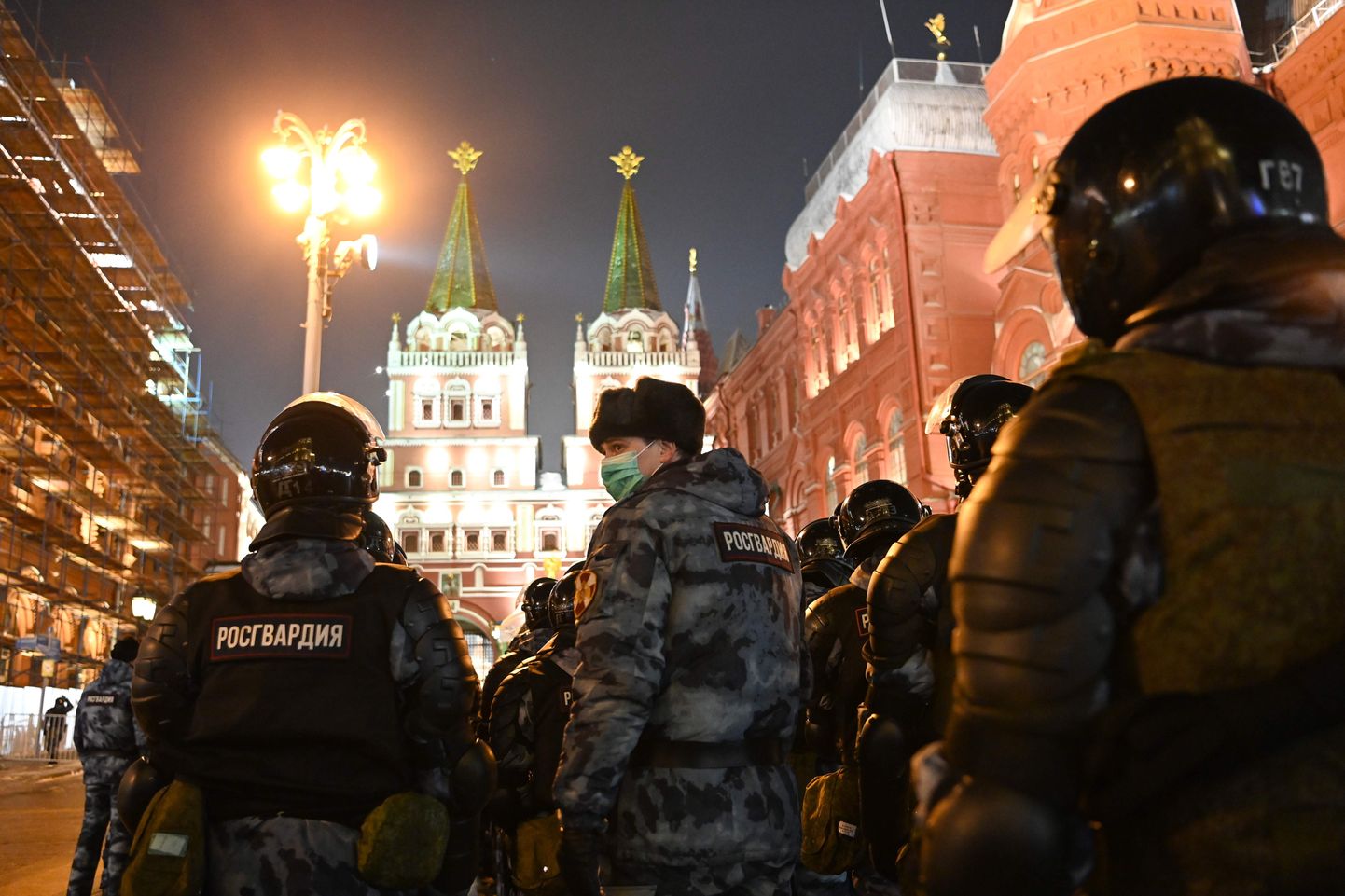 Venemaa rahvuskaardi sõdurid 2. veebruaril 2021 Moskva Punasel väljakul opositsioonijuht Aleksei Navalnõi toetajate protesti laiali ajamas