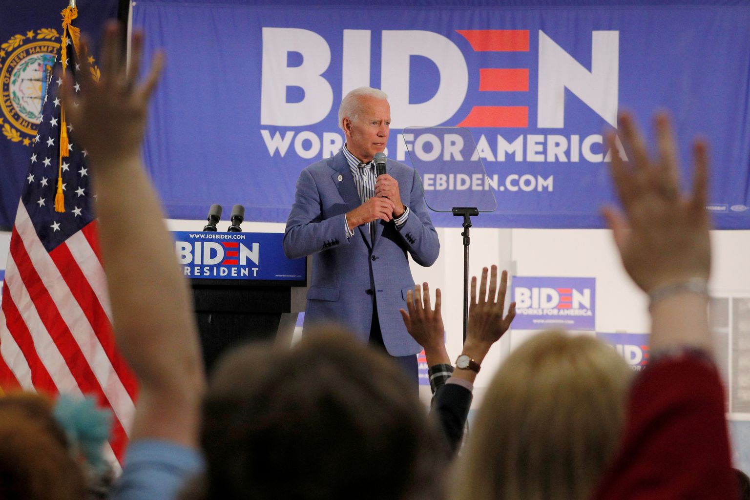 USA demokraatide presidendikandidaadiks pürgiv endine asepresident Joe Biden 4. juunil New Hampshire'i osariigis Concordis kampaaniaüritusel.