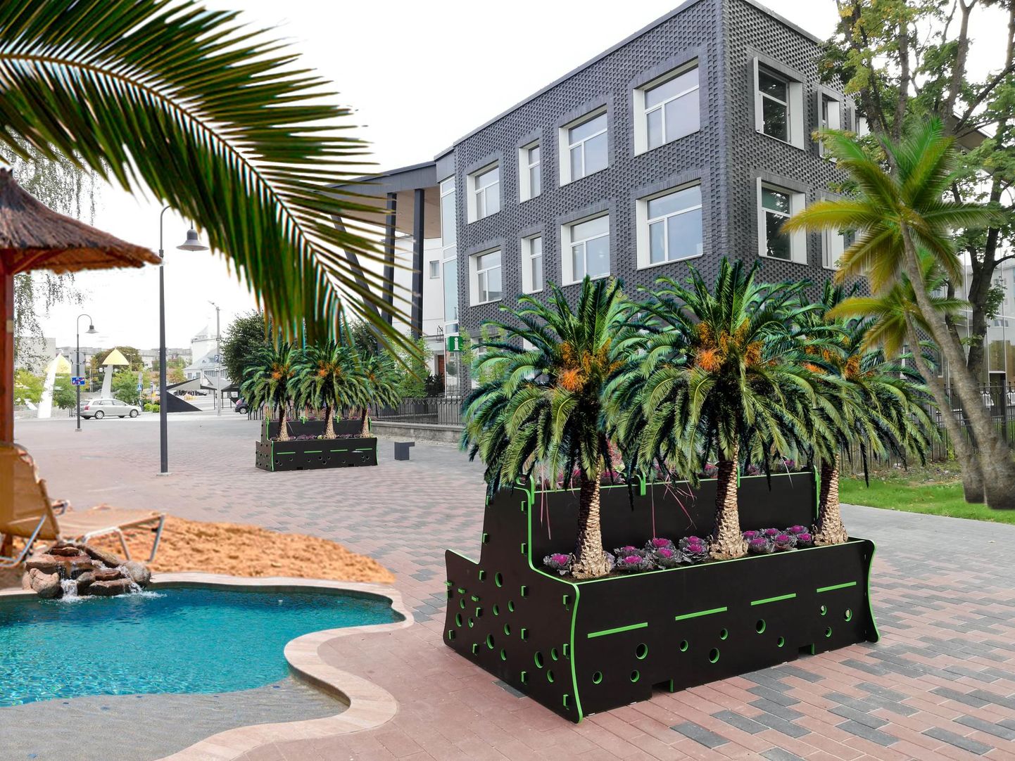 Rakvere linnaruum täieneb välibasseini ja palmidega.
