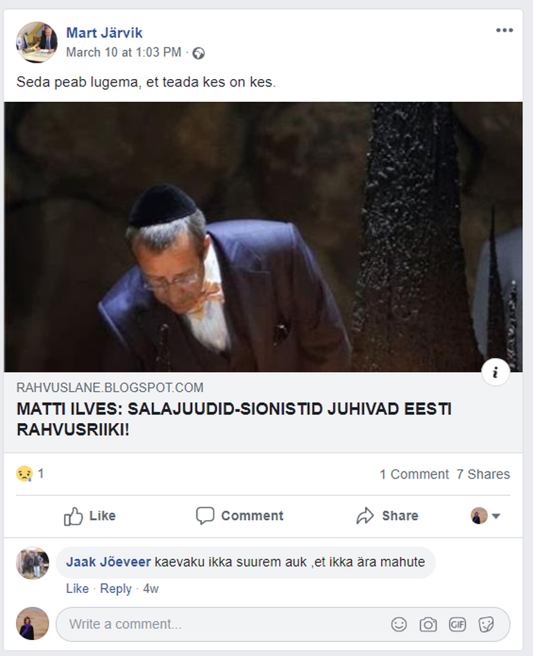 Mart Järviku postitus sotsiaalmeedias.
