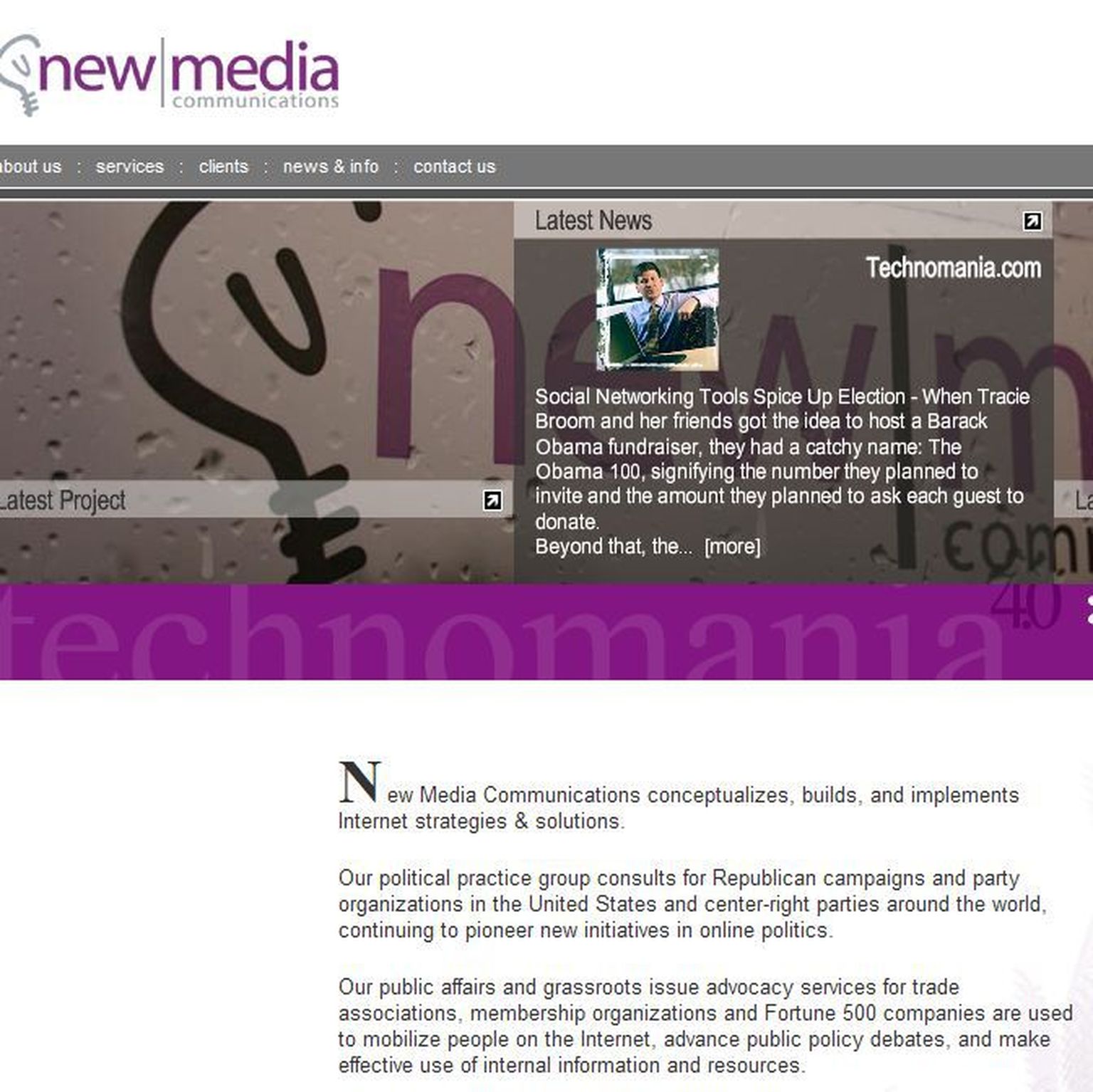 New Media Communicationi veebilehe fragment.