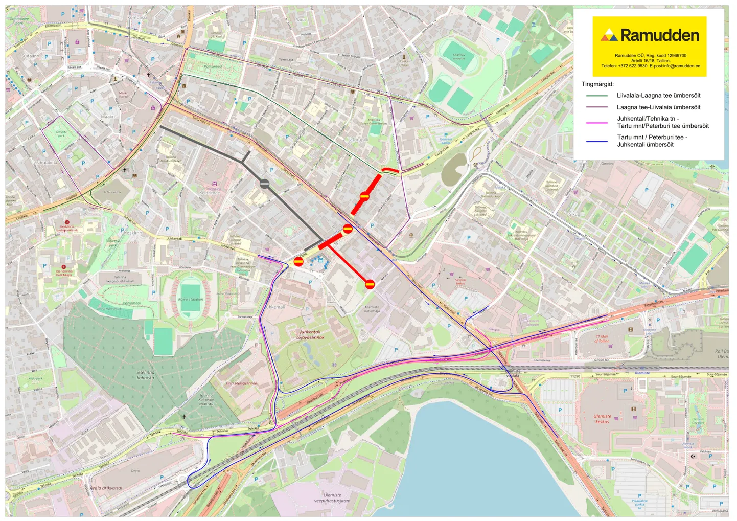 Odra tänava liikluskorraldus 5. märtsist 15. juunini.
