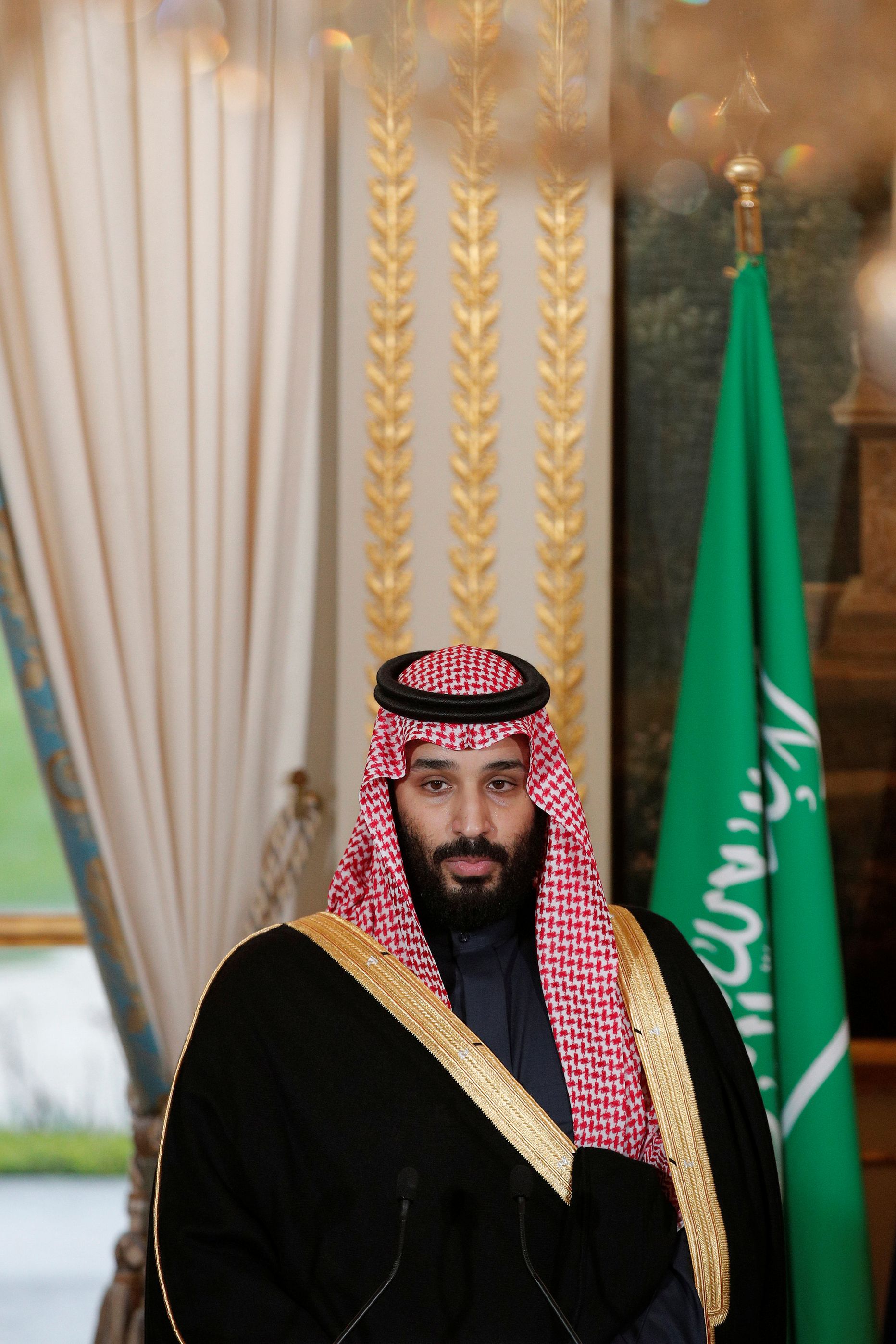 Saudi Araabia kroonprints Mohammed bin Salman teisipäeval Élysée palees ühisel pressikonverentsil Prantsuse presidendi Emmanuel Macroniga.