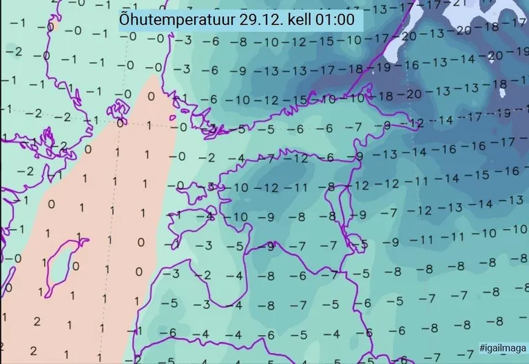 Ilmateenistuse prognoos öötundideks.