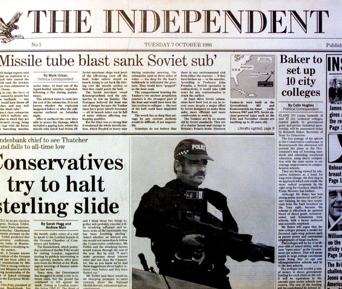 The Independent sulgeb paberlehe. Pildil arhiivifoto 1986. aastal ilmunud ajalehenumbrist.