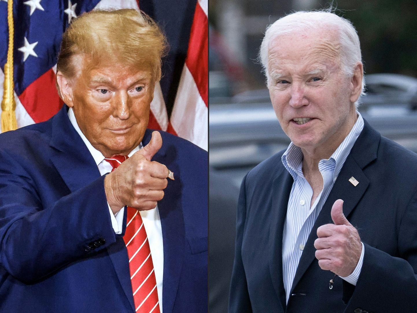 Donald Trump (vasakul) ja president Joe Biden kombineeritud kujul.