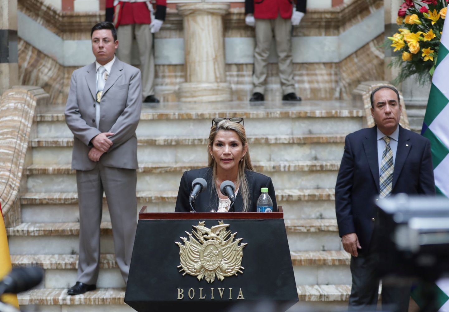 Boliivia ajutine president Jeanine Áñez neljapäeval pealinnas La Pazis pressikonverentsi andmas.