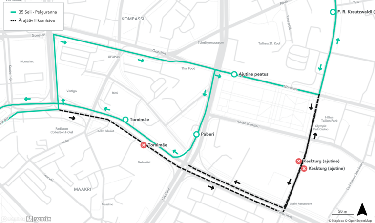 Схема изменения движения автобусного маршрута №35.