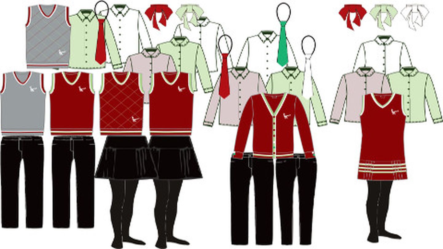 Üks koolivormi võimalikke värvivalikuid on jõhvikapunane, mida annab kasutada nii vestide kui pihiku juures.