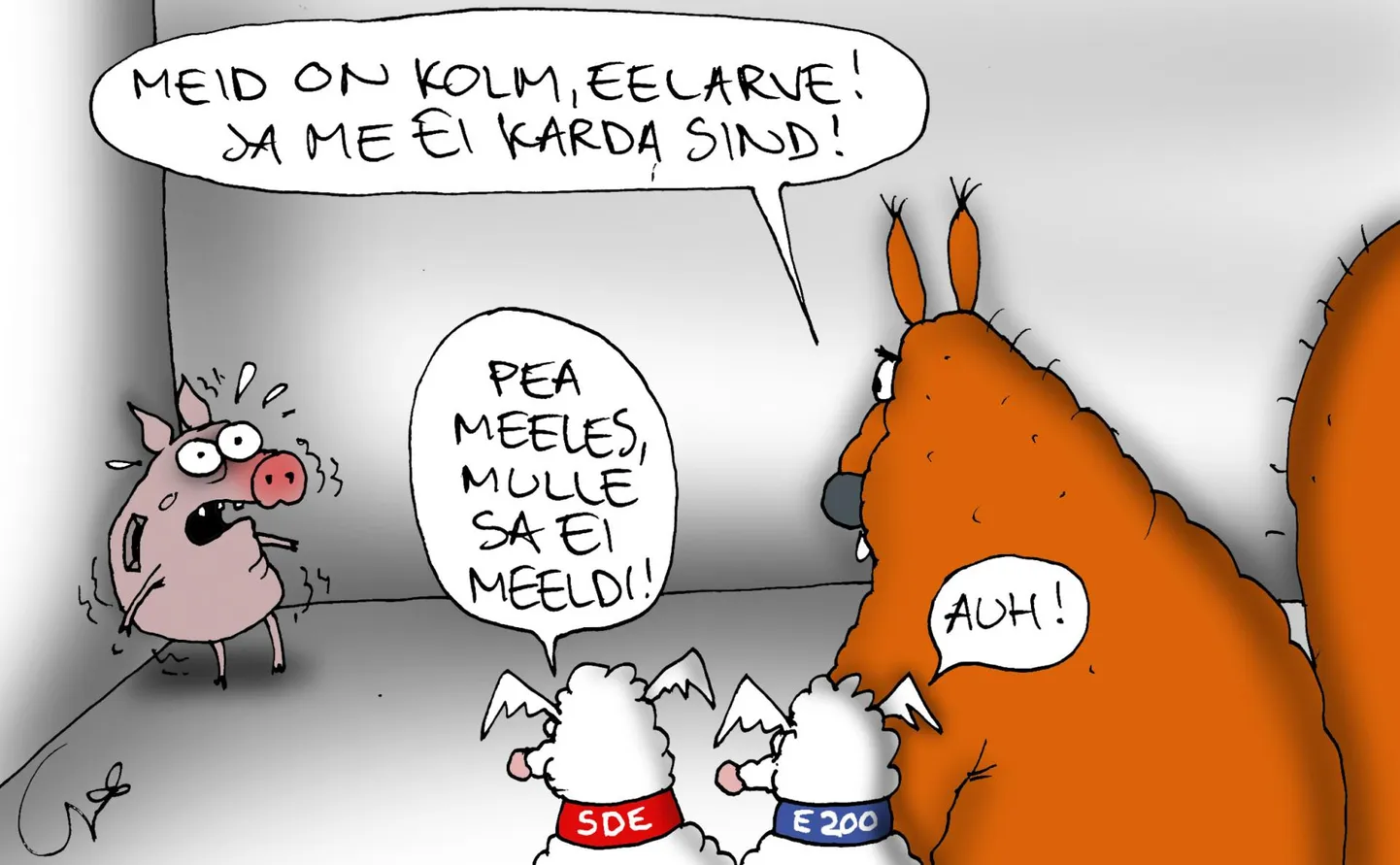 Daily caricature. 26.09 «THERE ARE THREE OF US, BUDGET! AND WE ARE NOT AFRAID OF YOU!» «REMEMBER, I DON'T LIKE YOU!» «RUFF!»