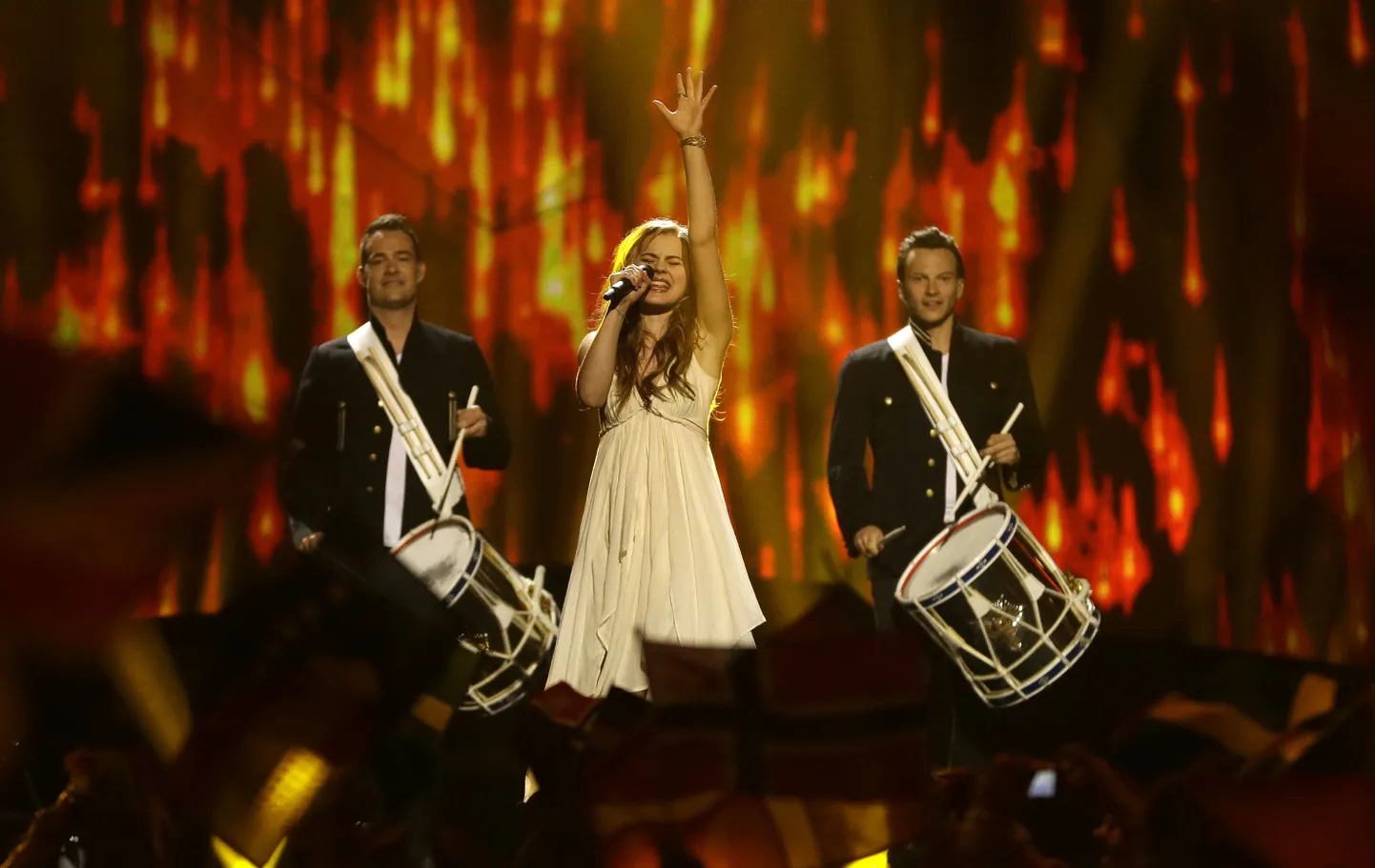 Emmelie de Forest of Denmark performs her song Only Teardrops during the final of the Eurovision Song Contest at the Malmo Arena in Malmo, Sweden, Saturday, May  18, 2013. The contest is run by European television broadcasters with the event being held in Sweden as they won the competition in 2012. (AP Photo/Alastair Grant) / SCANPIX Code: 436