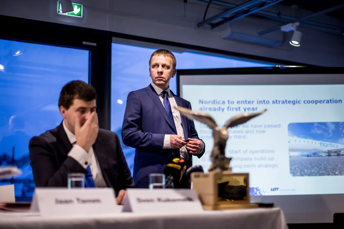 Nordica juhid Sven Kukemelk ja Jaan Tamm möödunud aasta lõpus, kui nad andsid teada koostöö algusest LOT Polish Airlines'iga.