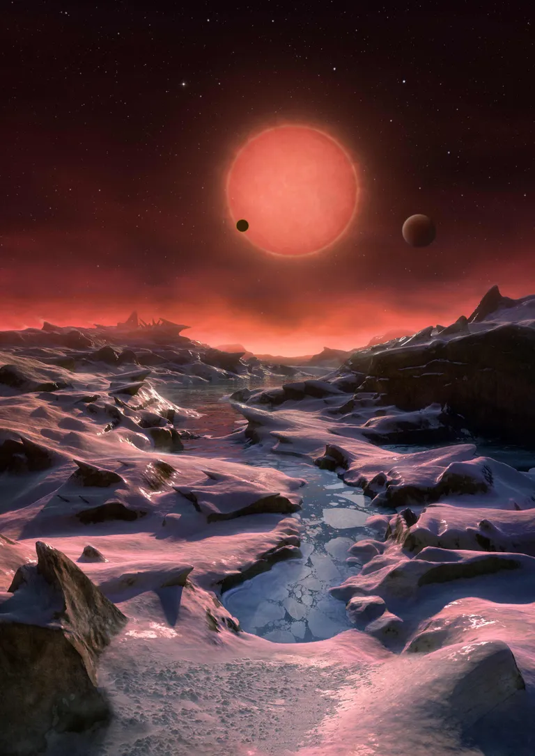 Euroopa Lõunaobservatooriumi kujutis sellest, kuidas võiks välja näha mõne Trappist-1 planeedi pind.