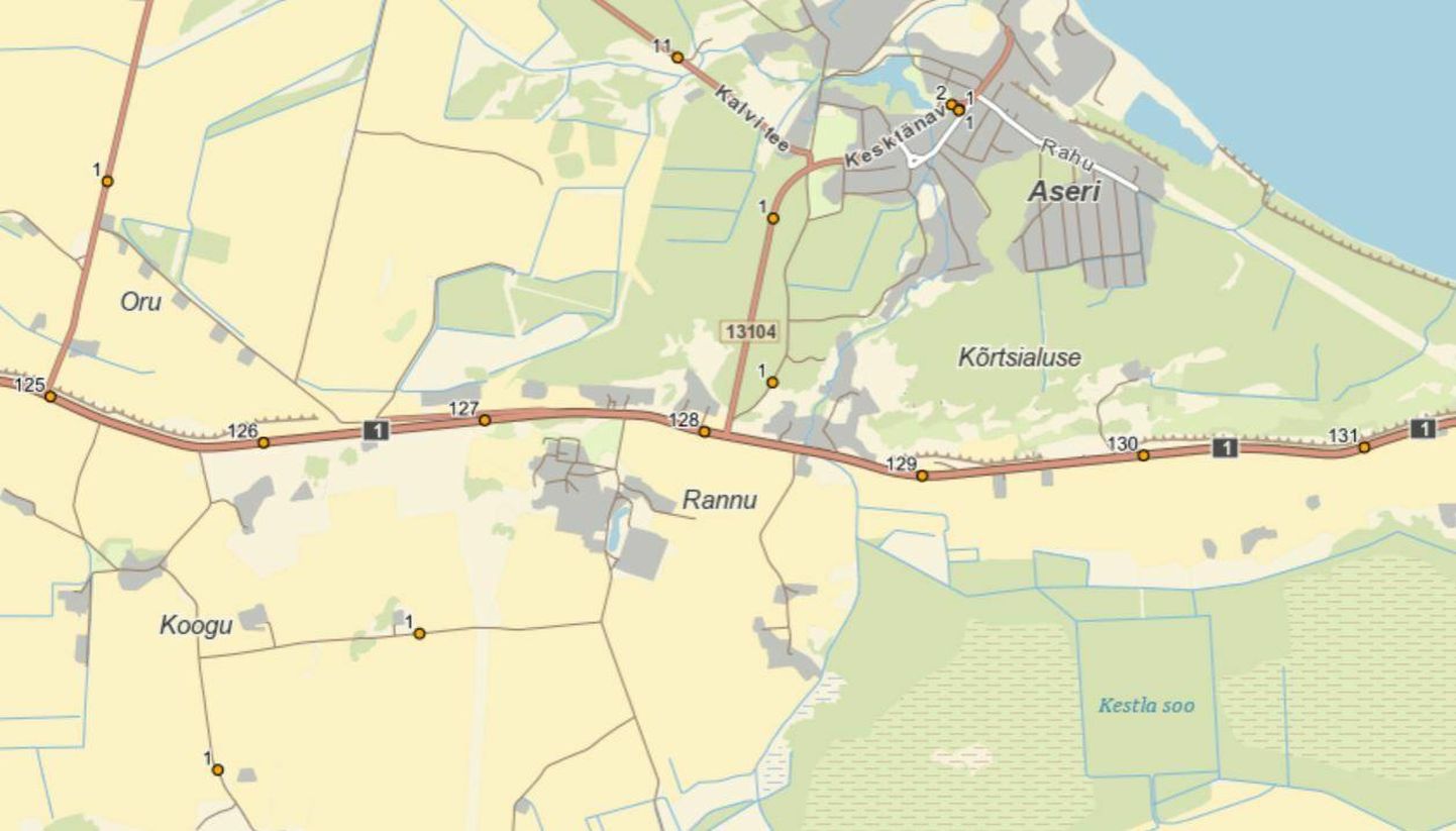 Tööd võetakse ette Tallinna–Narva mnt 129. kilomeetril Kõrtsialuse piirkonnas.