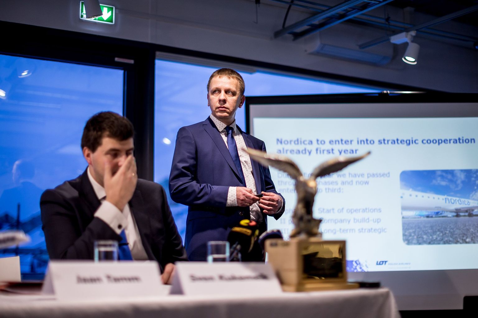 Nordica juhid Sven Kukemelk ja Jaan Tamm möödunud aasta lõpus, kui nad andsid teada koostöö algusest LOT Polish Airlines'iga.